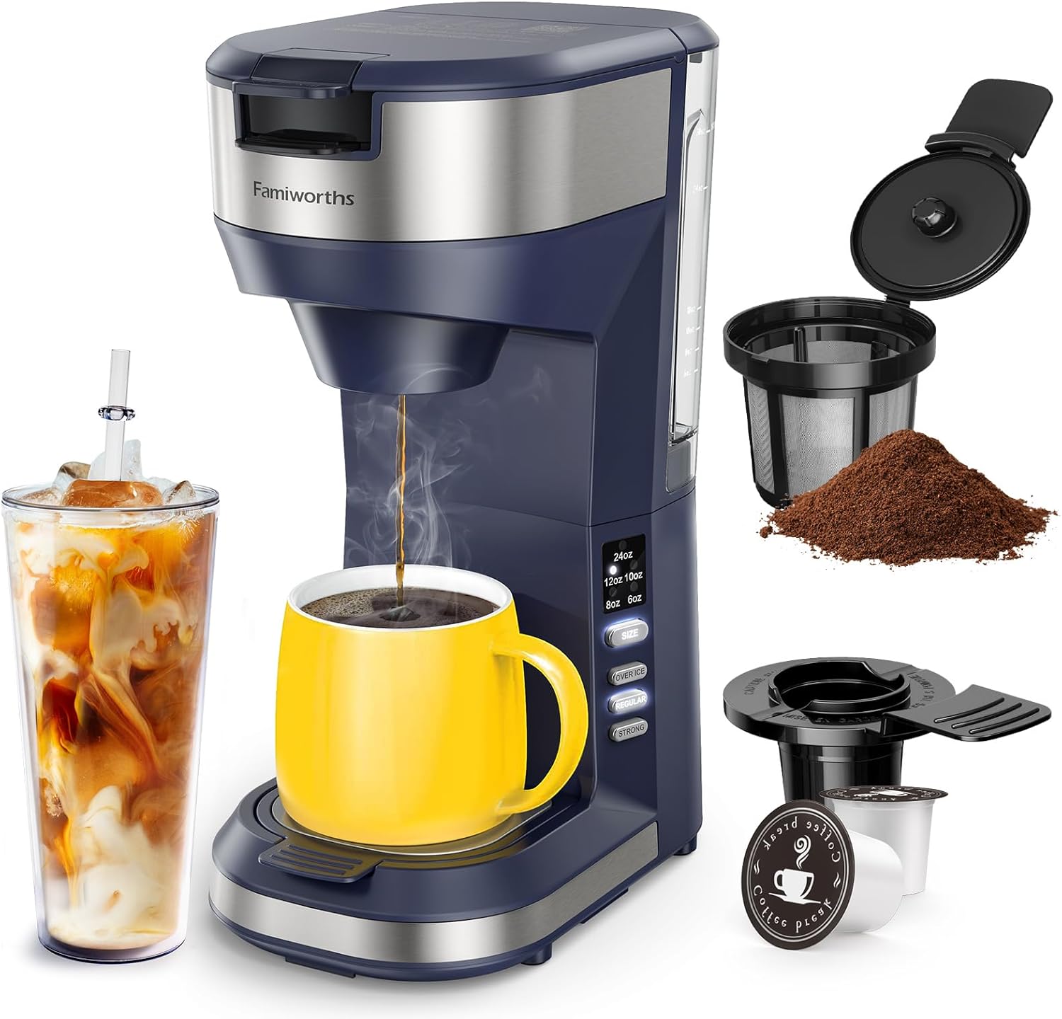 Famiworths Iced Coffee Maker, Hot and Cold Coffee Maker Single